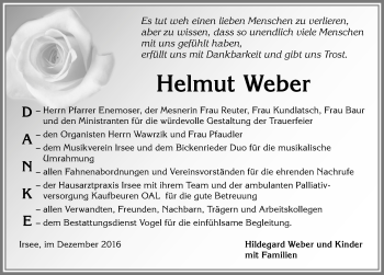 Traueranzeige von Helmut Weber von Allgäuer Zeitung, Kaufbeuren/Buchloe