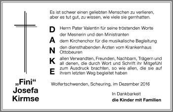 Traueranzeige von Josefa Kirmse von Memminger Zeitung