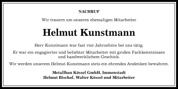 Traueranzeige von Helmut Kunstmann von Allgäuer Anzeigeblatt