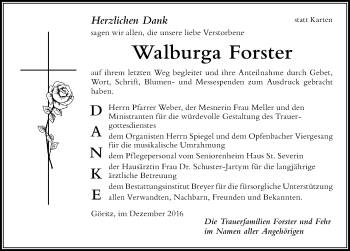 Traueranzeige von Walburga Forster von Der Westallgäuer