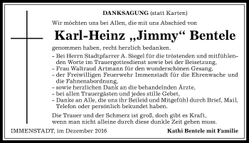 Traueranzeige von Karl-Heinz Bentele von Allgäuer Anzeigeblatt