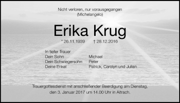 Traueranzeige von Erika Krug von Memminger Zeitung