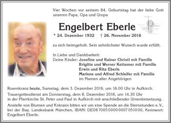 Traueranzeige von Engelbert Eberle von Allgäuer Zeitung