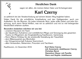 Traueranzeige von Karl Czerny von Allgäuer Zeitung, Kaufbeuren/Buchloe