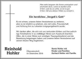 Traueranzeige von Reinhold Hohler von Allgäuer Zeitung, Kaufbeuren/Buchloe