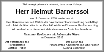 Traueranzeige von Helmut Barnerssoi von Allgäuer Zeitung, Kaufbeuren/Buchloe