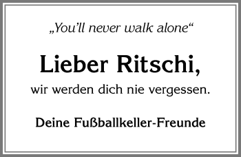 Traueranzeige von Ritschi  von Allgäuer Zeitung, Füssen