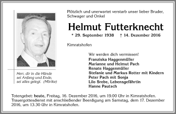Traueranzeige von Helmut Futterknecht von Allgäuer Zeitung,Kempten