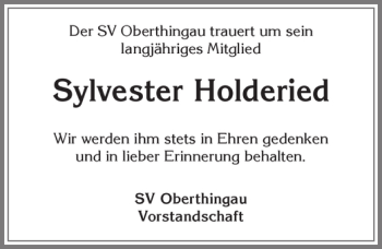 Traueranzeige von Sylvester Holderied von Allgäuer Zeitung, Marktoberdorf