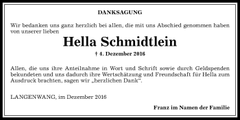 Traueranzeige von Hella Schmidtlein von Allgäuer Anzeigeblatt