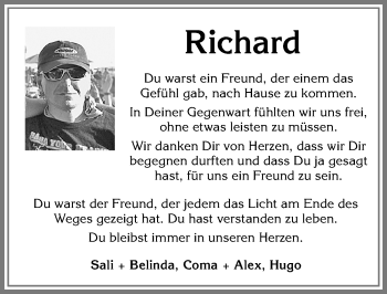 Traueranzeige von Richard  von Allgäuer Zeitung, Füssen