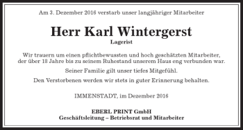 Traueranzeige von Karl Wintergerst von Allgäuer Anzeigeblatt