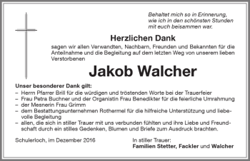Traueranzeige von Jakob Walcher von Memminger Zeitung