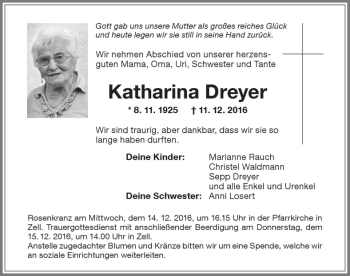 Traueranzeige von Katharina Dreyer von Memminger Zeitung