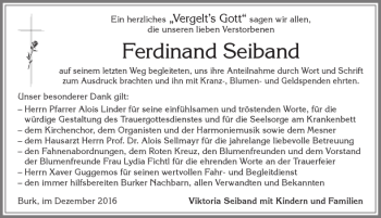Traueranzeige von Ferdinand Seiband von Allgäuer Zeitung, Füssen