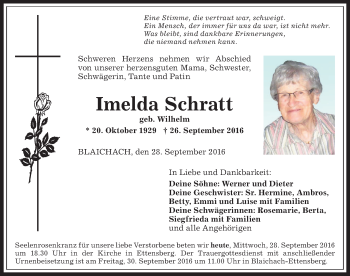 Traueranzeige von Imelda Schratt von Allgäuer Zeitung