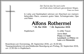 Traueranzeige von Alfons Rothermel von Allgäuer Zeitung