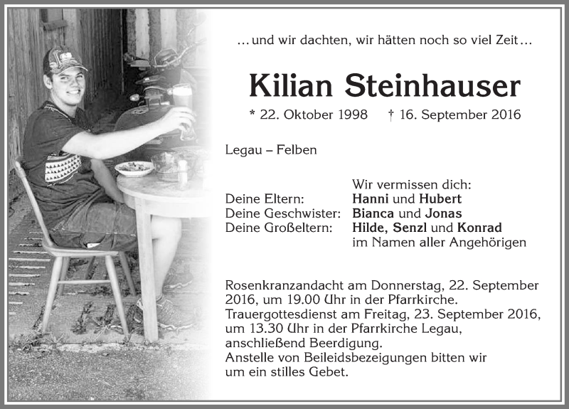  Traueranzeige für Kilian Steinhauser vom 21.09.2016 aus Allgäuer Zeitung