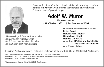 Traueranzeige von Adolf W. Muron von Allgäuer Zeitung