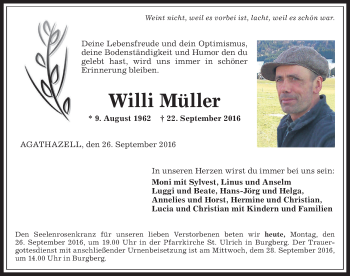 Traueranzeige von Willi Müller von Allgäuer Zeitung
