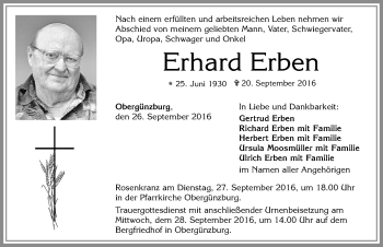 Traueranzeige von Erhard Erben von Allgäuer Zeitung