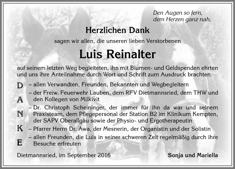  Traueranzeige für Luis Reinalter vom 03.09.2016 aus Allgäuer Zeitung