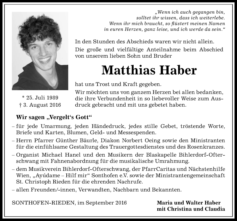  Traueranzeige für Matthias Haber vom 03.09.2016 aus Allgäuer Zeitung