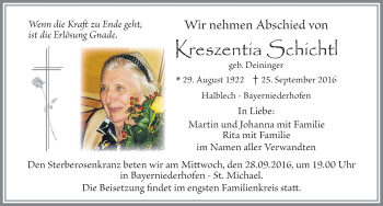 Traueranzeige von Kreszentia Schichtl von Allgäuer Zeitung