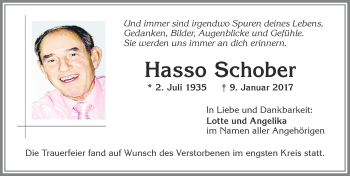 Traueranzeige von Hasso Schober von Allgäuer Zeitung,Kempten