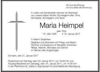 Traueranzeige von Maria Heimpel von Der Westallgäuer