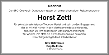 Traueranzeige von Horst Zettl von Memminger Zeitung