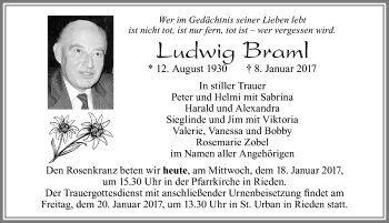 Traueranzeige von Ludwig Braml von Allgäuer Zeitung, Füssen