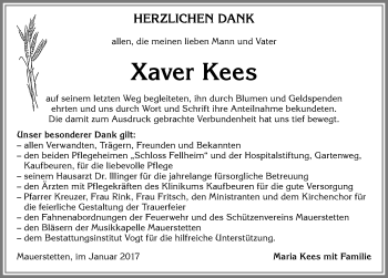 Traueranzeige von Xaver Kees von Allgäuer Zeitung, Kaufbeuren/Buchloe