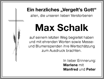 Traueranzeige von Max Schalk von Memminger Zeitung