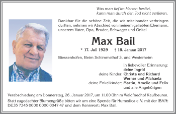 Traueranzeige von Max Bail von Allgäuer Zeitung