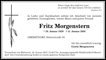 Traueranzeige von Fritz Morgenstern von Allgäuer Anzeigeblatt