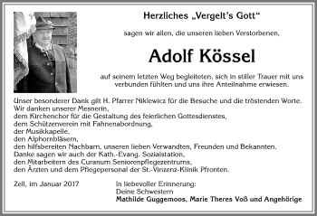 Traueranzeige von Adolf Kössel von Allgäuer Zeitung, Füssen