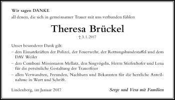 Traueranzeige von Theresa Brückel von Der Westallgäuer