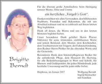 Traueranzeige von Brigitte Berndt von Allgäuer Zeitung, Füssen
