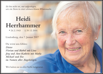 Traueranzeige von Heidi Herrhammer von Der Westallgäuer