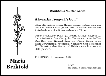 Traueranzeige von Maria Berktold von Allgäuer Anzeigeblatt
