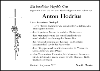 Traueranzeige von Anton Hodrius von Der Westallgäuer