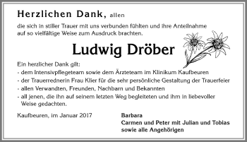 Traueranzeige von Ludwig Dröber von Allgäuer Zeitung, Kaufbeuren/Buchloe