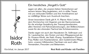 Traueranzeige von Isidor Roth von Allgäuer Zeitung, Füssen
