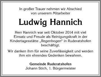 Traueranzeige von Ludwig Hannich von Allgäuer Zeitung