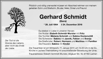 Traueranzeige von Gerhard Schmidt von Memminger Zeitung