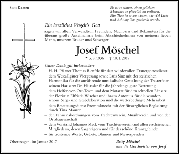 Traueranzeige von Josef Möschel von Der Westallgäuer