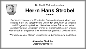 Traueranzeige von Hans Strobel von Allgäuer Zeitung,Kempten