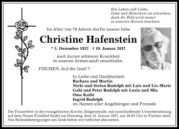 Traueranzeige von Christine Hafenstein von Allgäuer Anzeigeblatt
