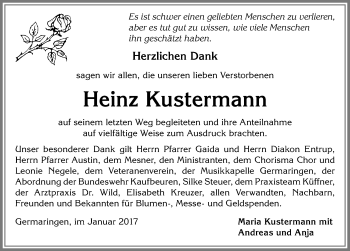 Traueranzeige von Heinz Kustermann von Allgäuer Zeitung, Kaufbeuren/Buchloe